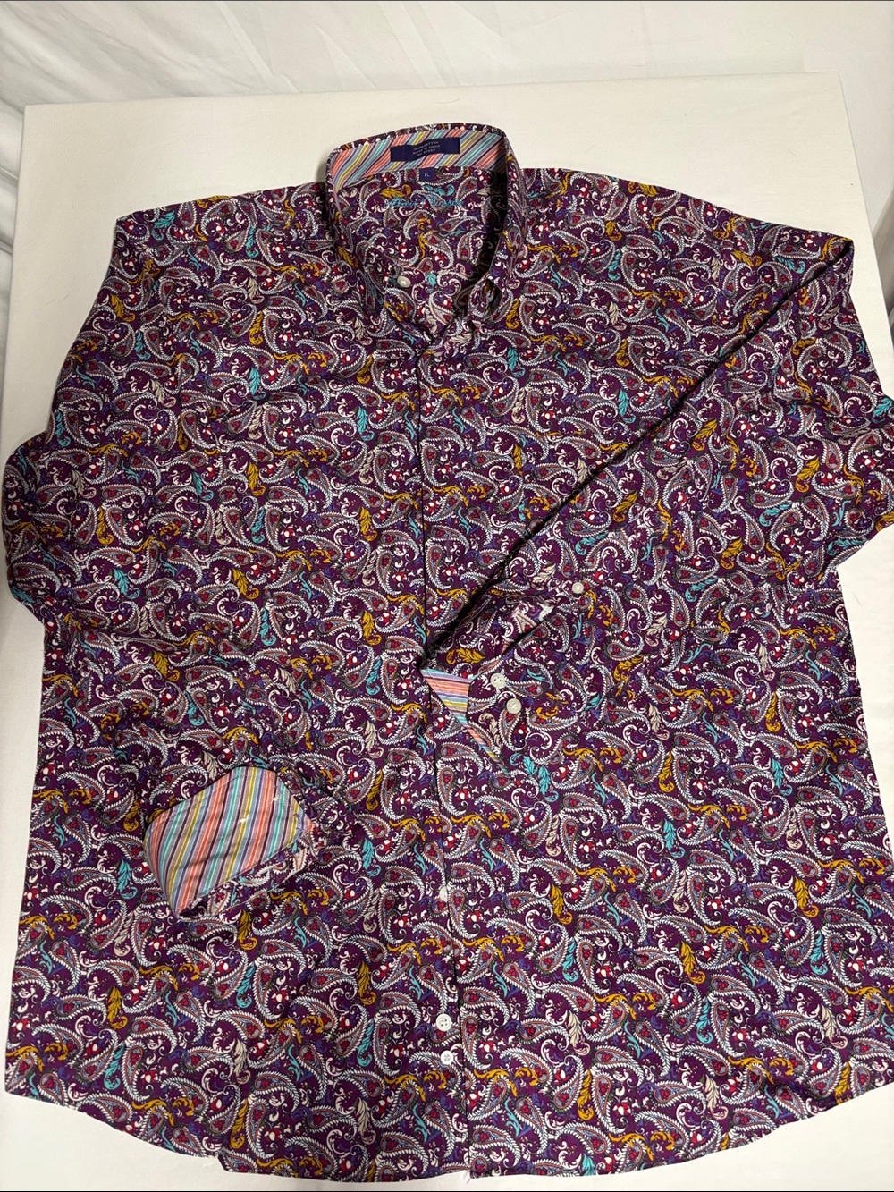Alan Flusser XL Purple Paisley 100% Cotton Button Front Dress Shirt